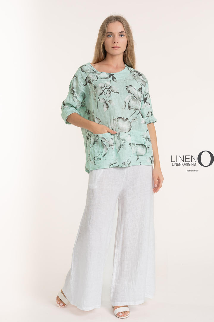 French Linen Long Sleeve Blouse Print - Breathable Naturals | Glam & Fame Clothing