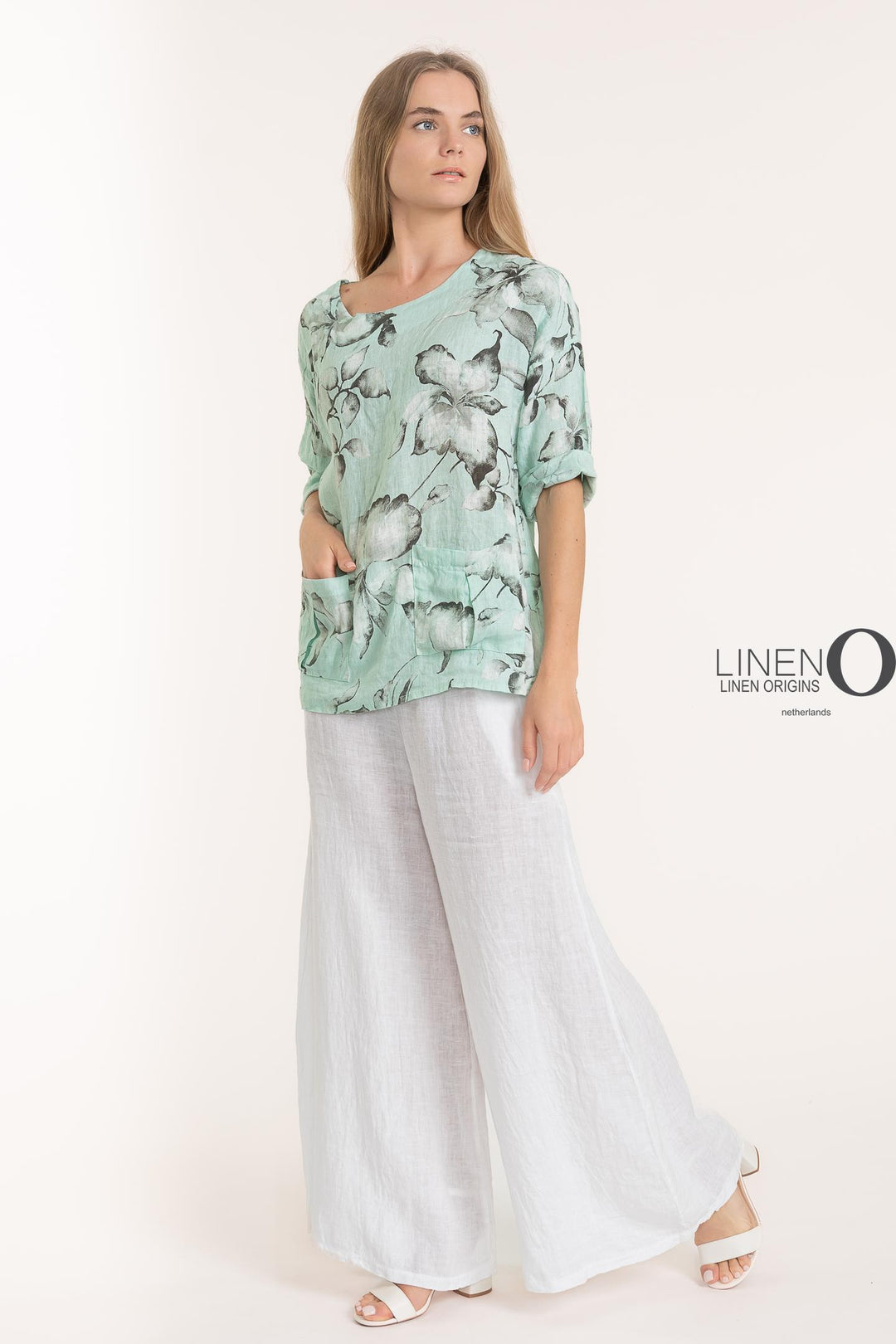 French Linen Long Sleeve Blouse Print - Breathable Naturals | Glam & Fame Clothing