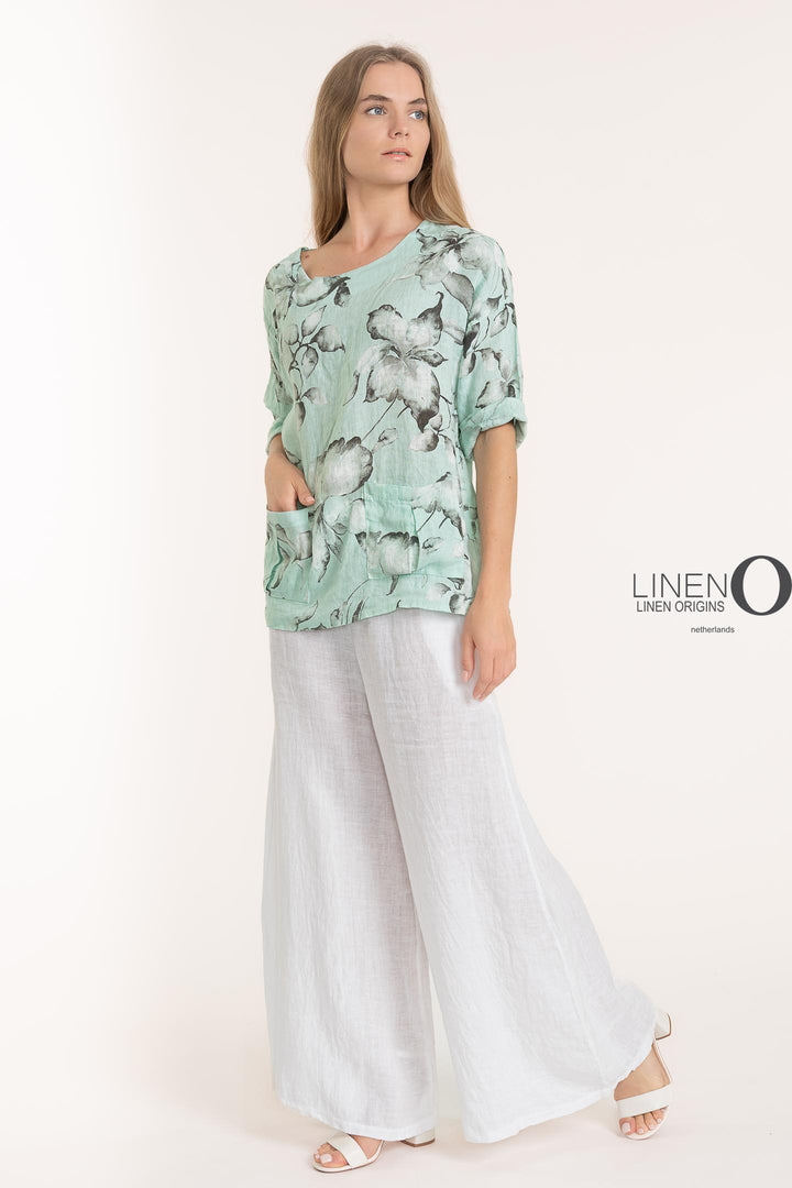 French Linen Long Sleeve Blouse Print - Breathable Naturals | Glam & Fame Clothing