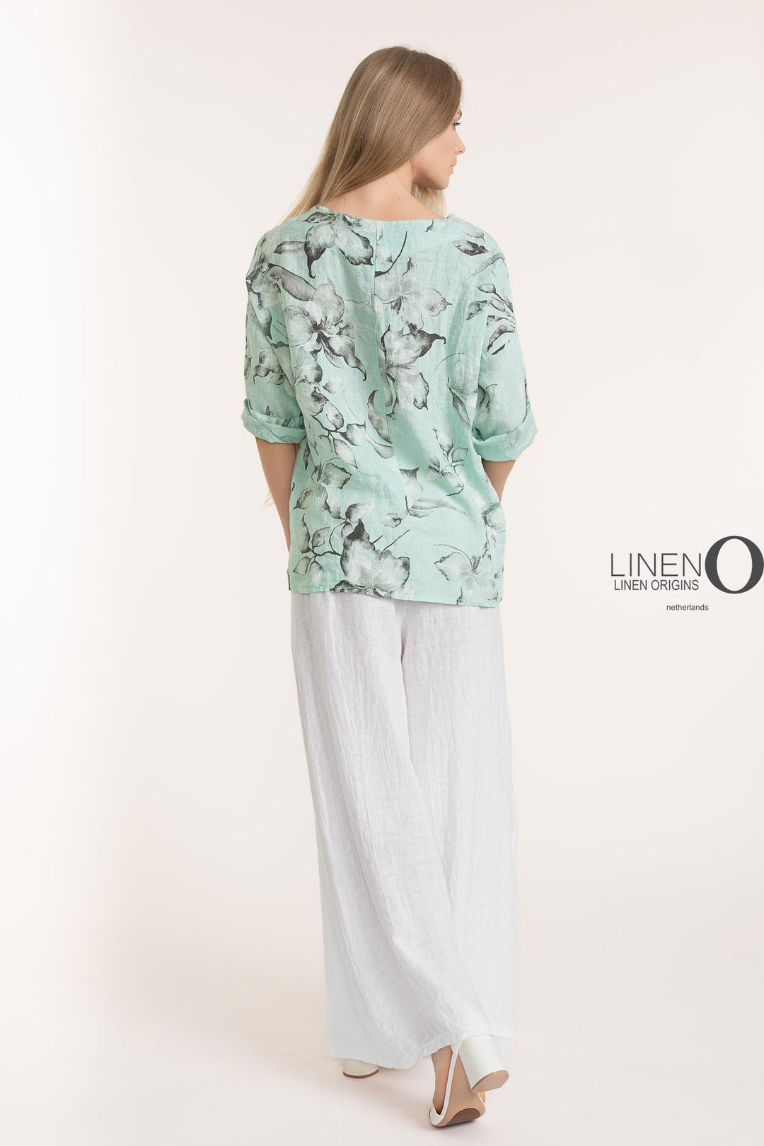 French Linen Long Sleeve Blouse Print - Breathable Naturals | Glam & Fame Clothing