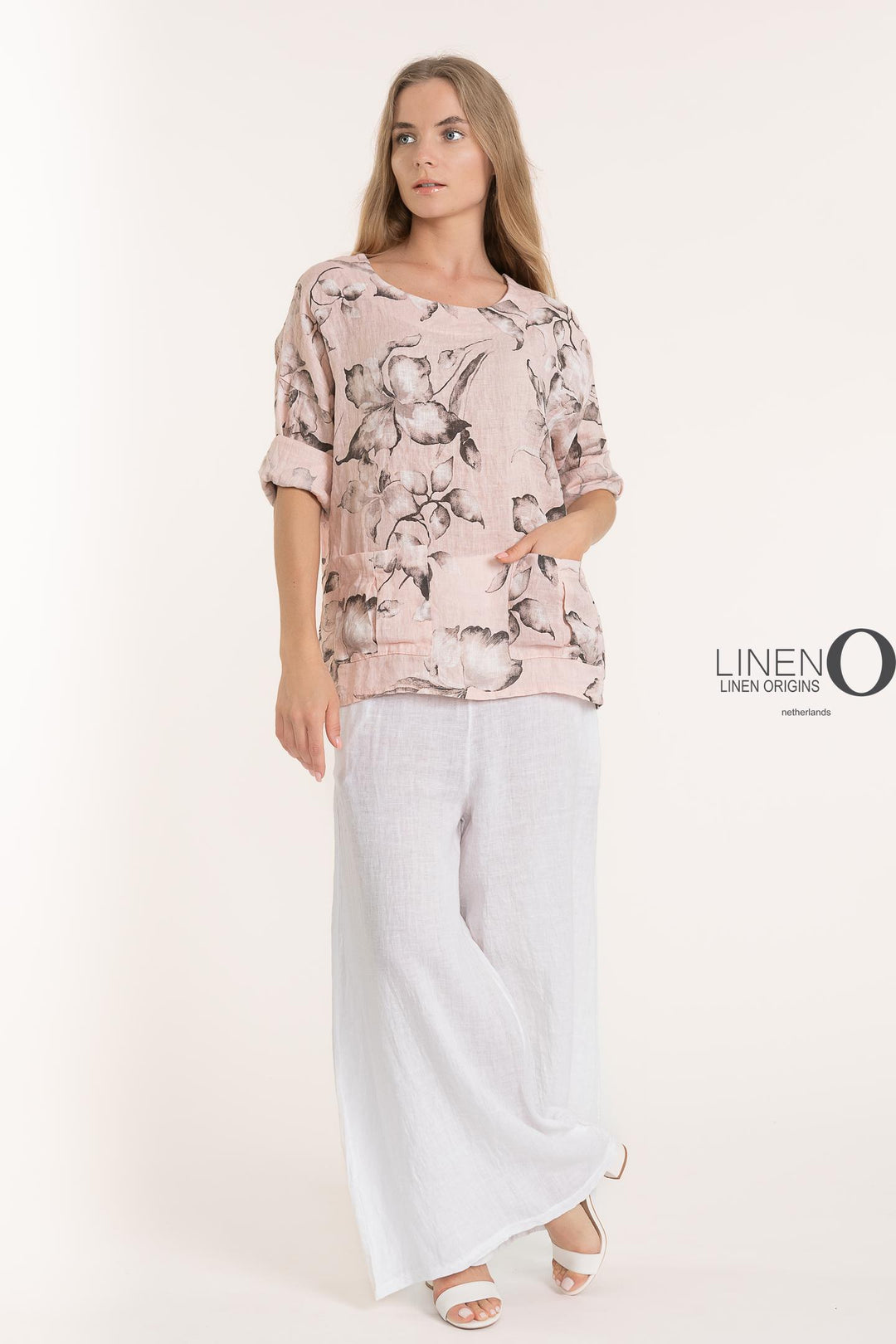 French Linen Long Sleeve Blouse Print - Breathable Naturals | Glam & Fame Clothing