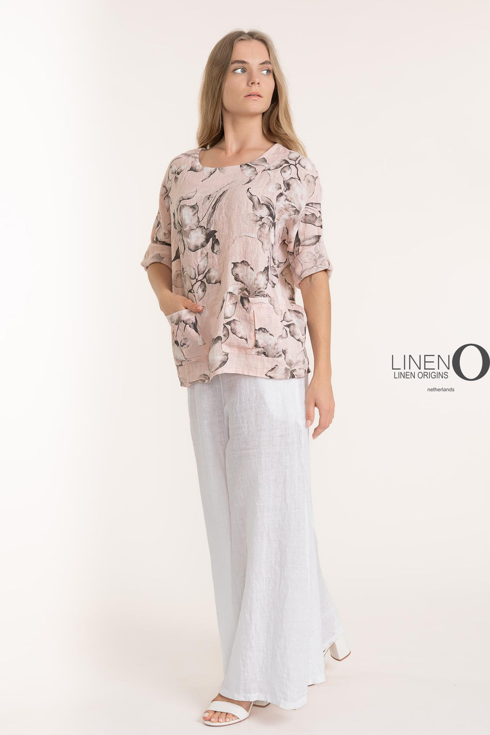 French Linen Long Sleeve Blouse Print - Breathable Naturals | Glam & Fame Clothing