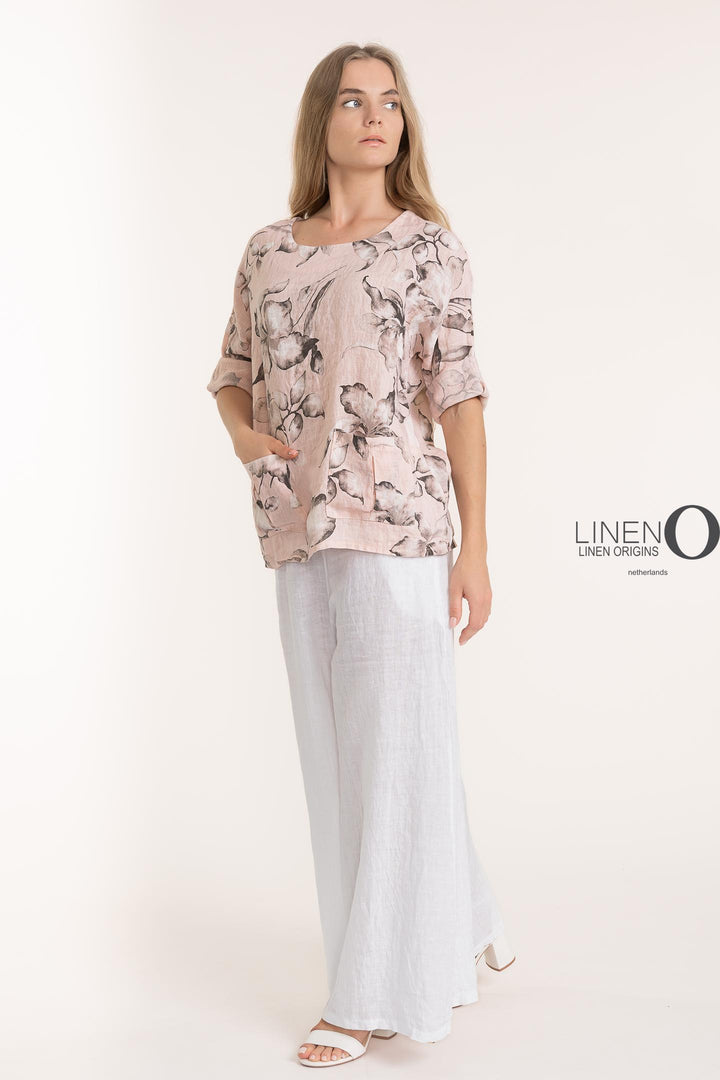 French Linen Long Sleeve Blouse Print - Breathable Naturals | Glam & Fame Clothing