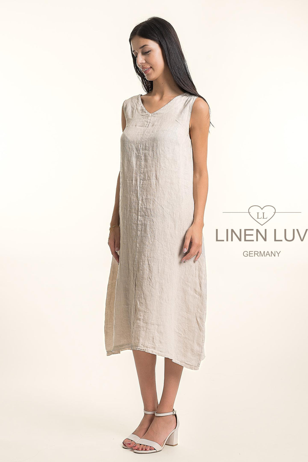 French Linen V-Neck Maxi Dress