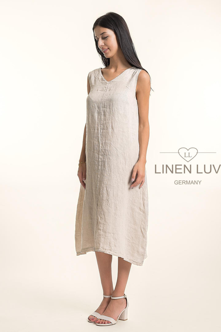 French Linen V-Neck Maxi Dress