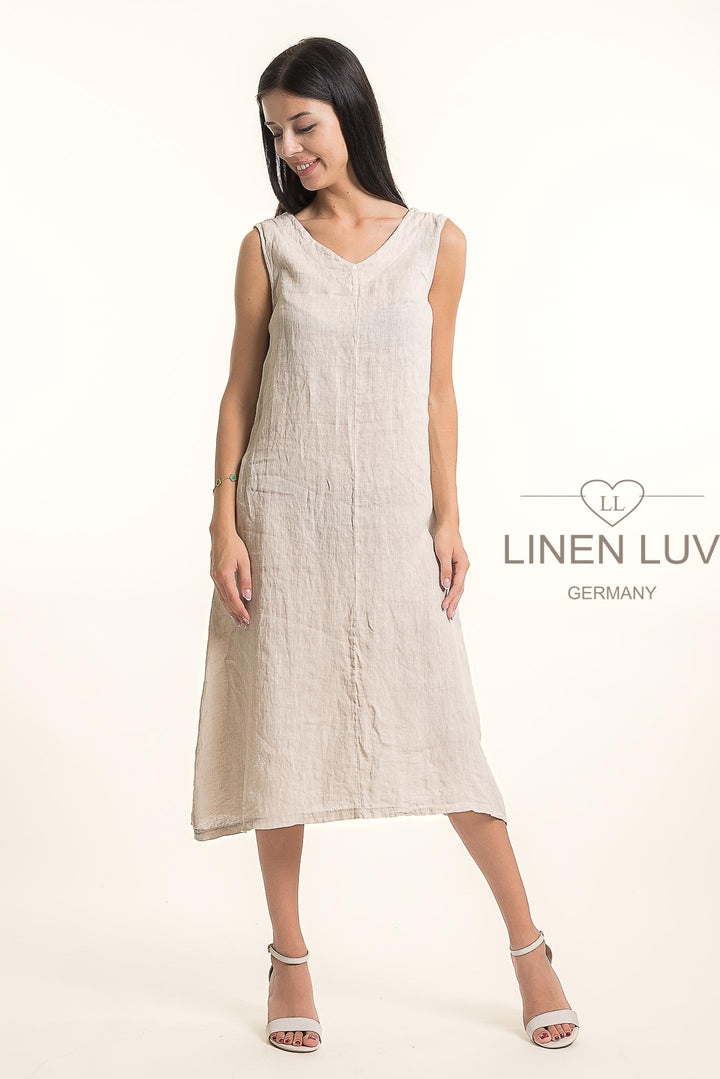 French Linen V-Neck Maxi Dress