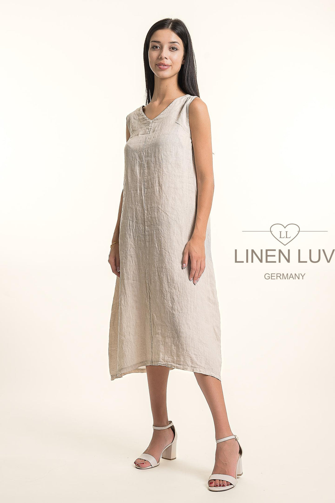 French Linen V-Neck Maxi Dress