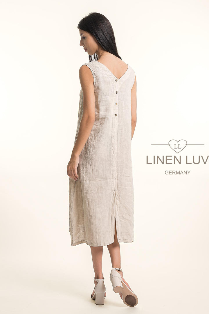 French Linen V-Neck Maxi Dress