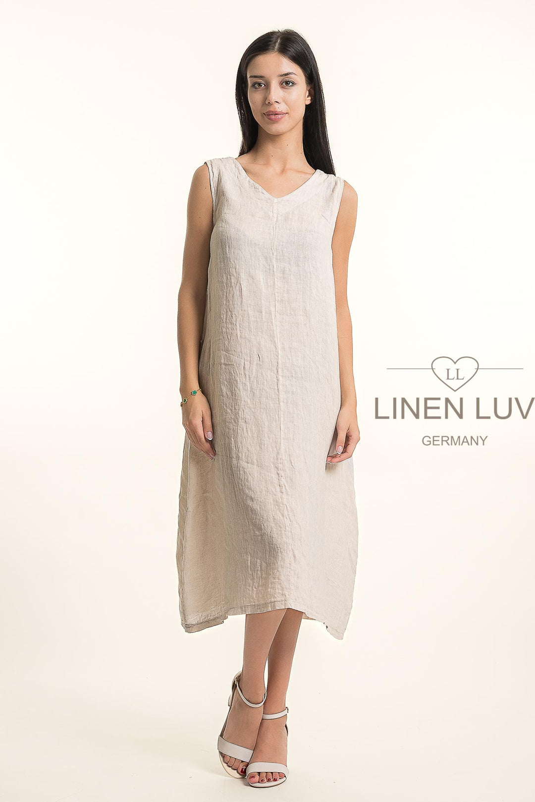 French Linen V-Neck Maxi Dress