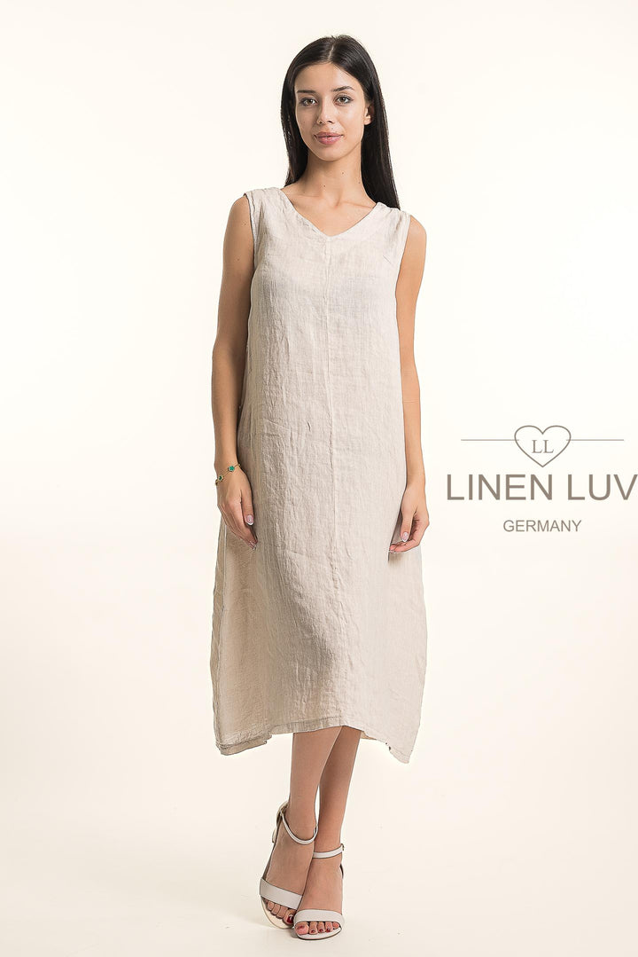 French Linen V-Neck Maxi Dress