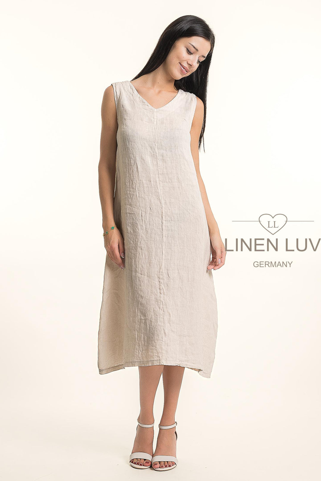 French Linen V-Neck Maxi Dress