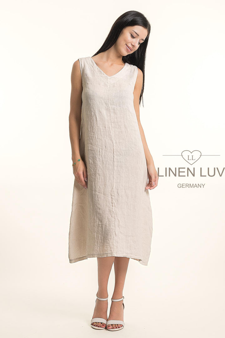 French Linen V-Neck Maxi Dress