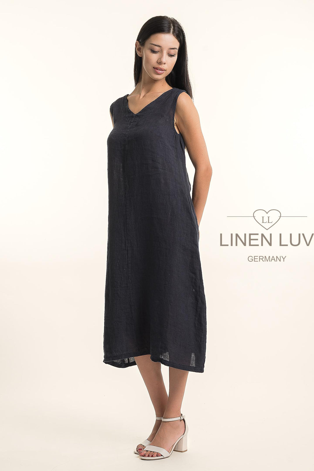 French Linen V-Neck Maxi Dress - Breathable Naturals | Glam & Fame Clothing 