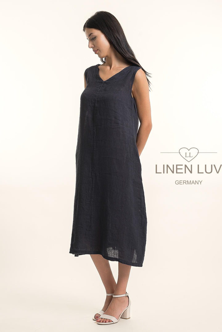French Linen V-Neck Maxi Dress - Breathable Naturals | Glam & Fame Clothing 