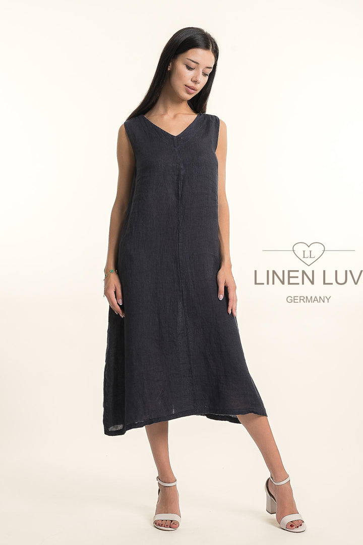French Linen V-Neck Maxi Dress - Breathable Naturals | Glam & Fame Clothing 
