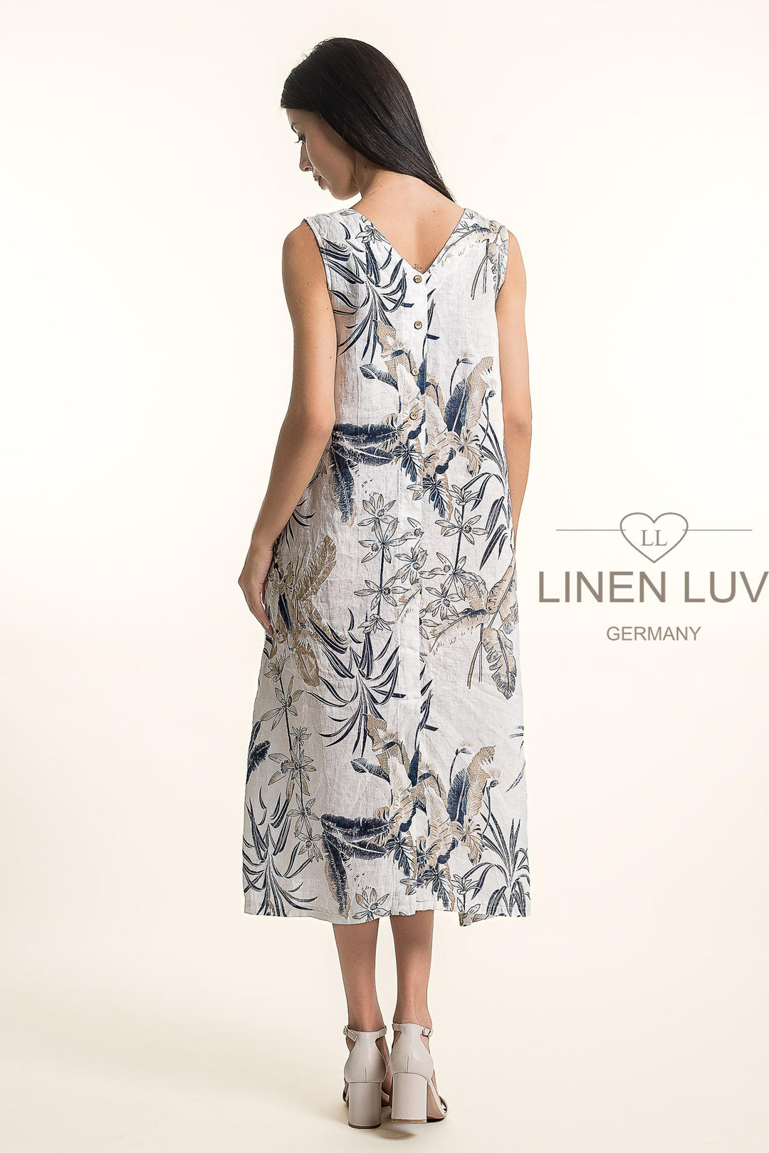 French Linen V-Neck Maxi Dress Print - Breathable Naturals | Glam & Fame Clothing