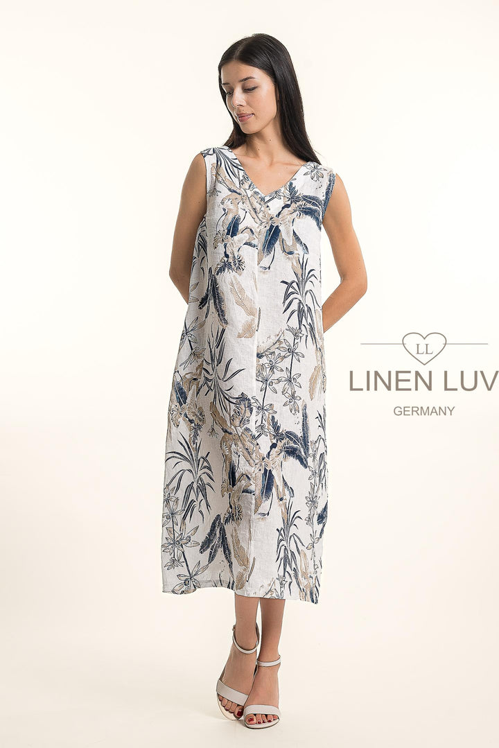 French Linen V-Neck Maxi Dress Print - Breathable Naturals | Glam & Fame Clothing