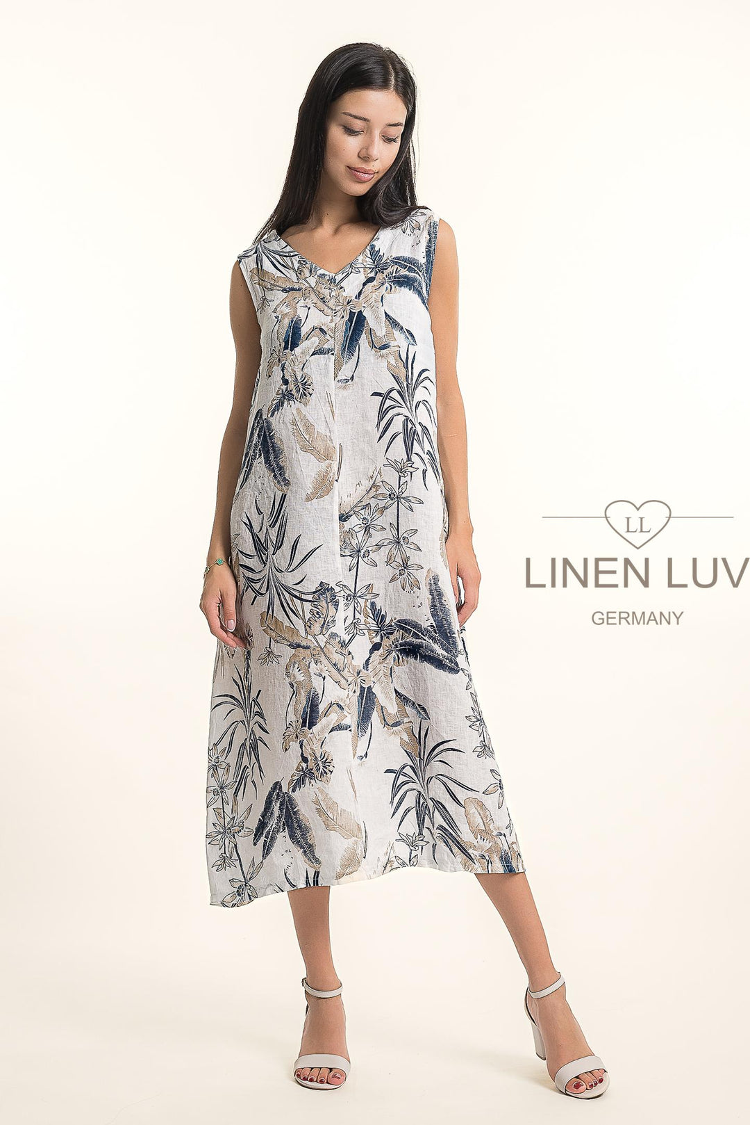 French Linen V-Neck Maxi Dress Print - Breathable Naturals | Glam & Fame Clothing