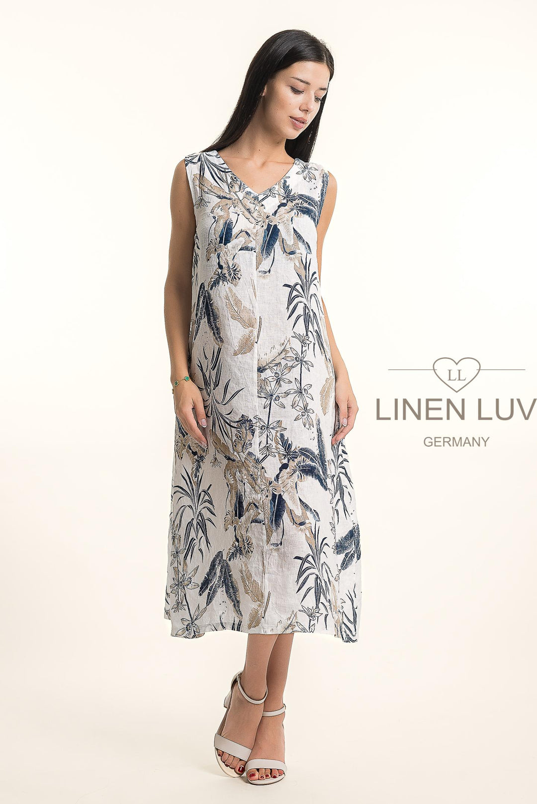 French Linen V-Neck Maxi Dress Print - Breathable Naturals | Glam & Fame Clothing