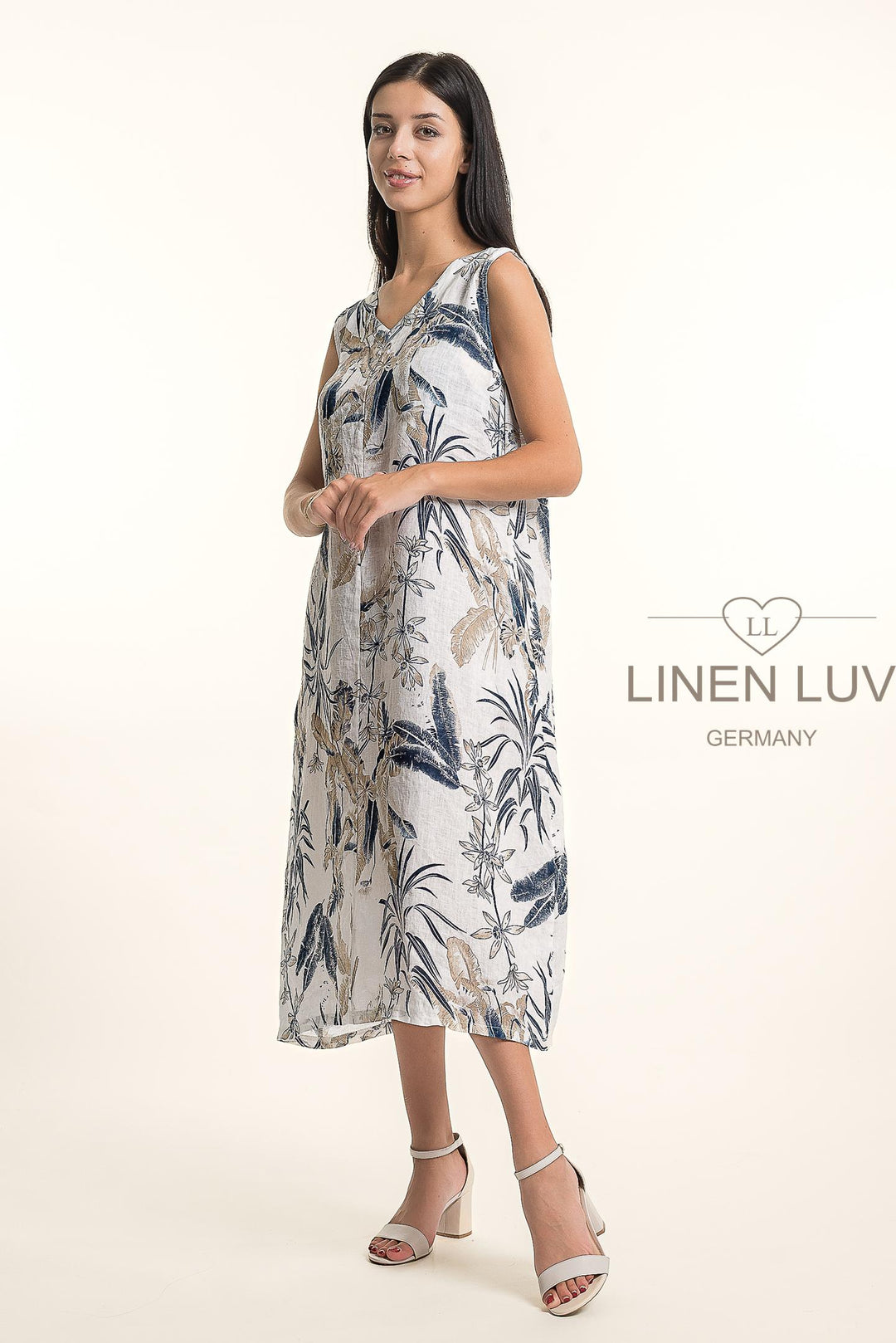 French Linen V-Neck Maxi Dress Print - Breathable Naturals | Glam & Fame Clothing