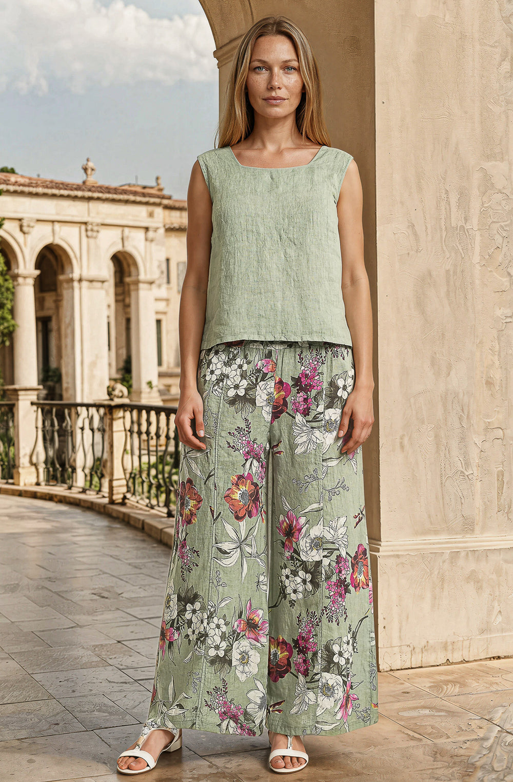 French Linen Wide Leg Pants Print - Breathable Naturals | Glam & Fame Clothing