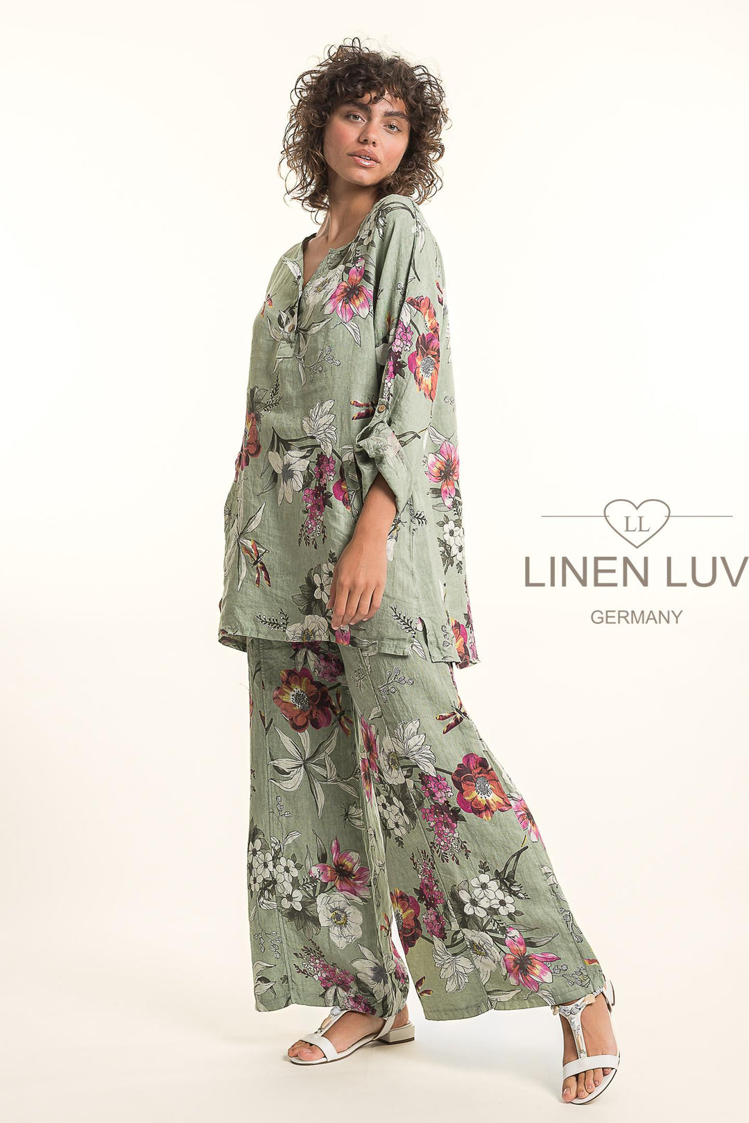 French Linen Tunic Blouse Print With Pockets - Breathable Naturals | Glam & Fame Clothing