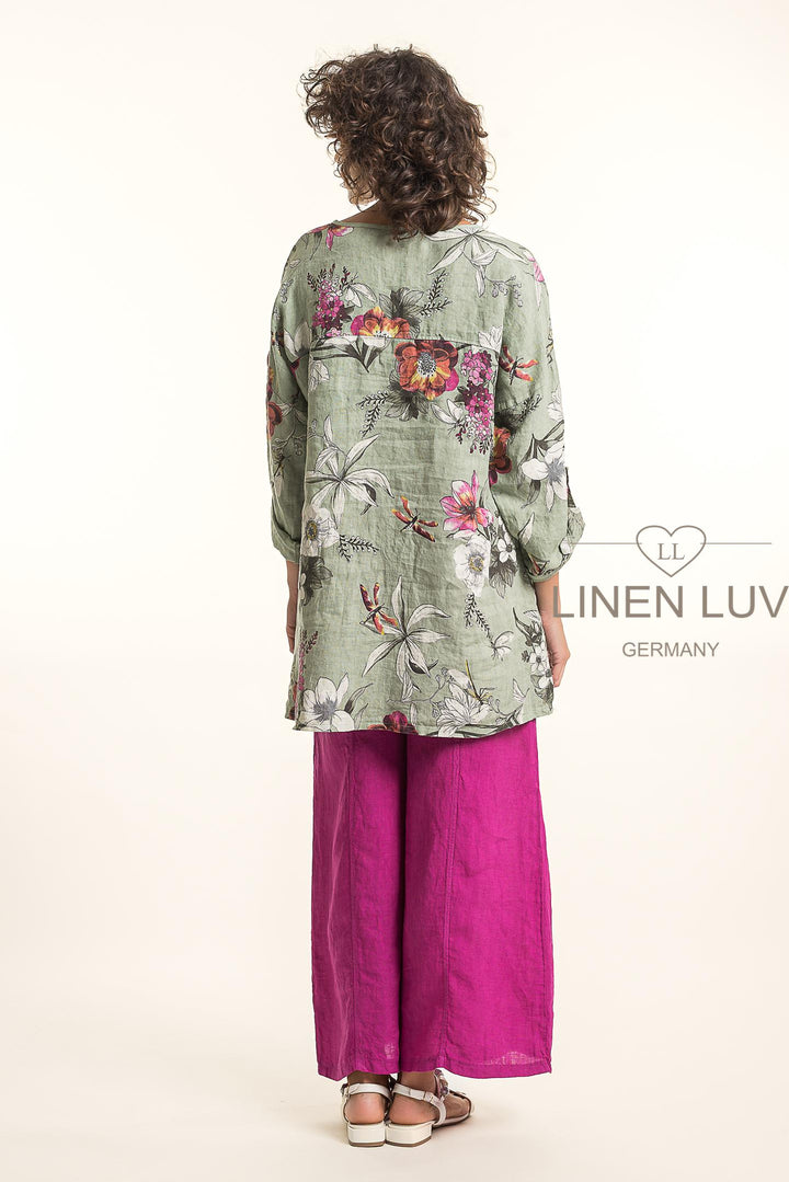 French Linen Tunic Blouse Print With Pockets - Breathable Naturals | Glam & Fame Clothing
