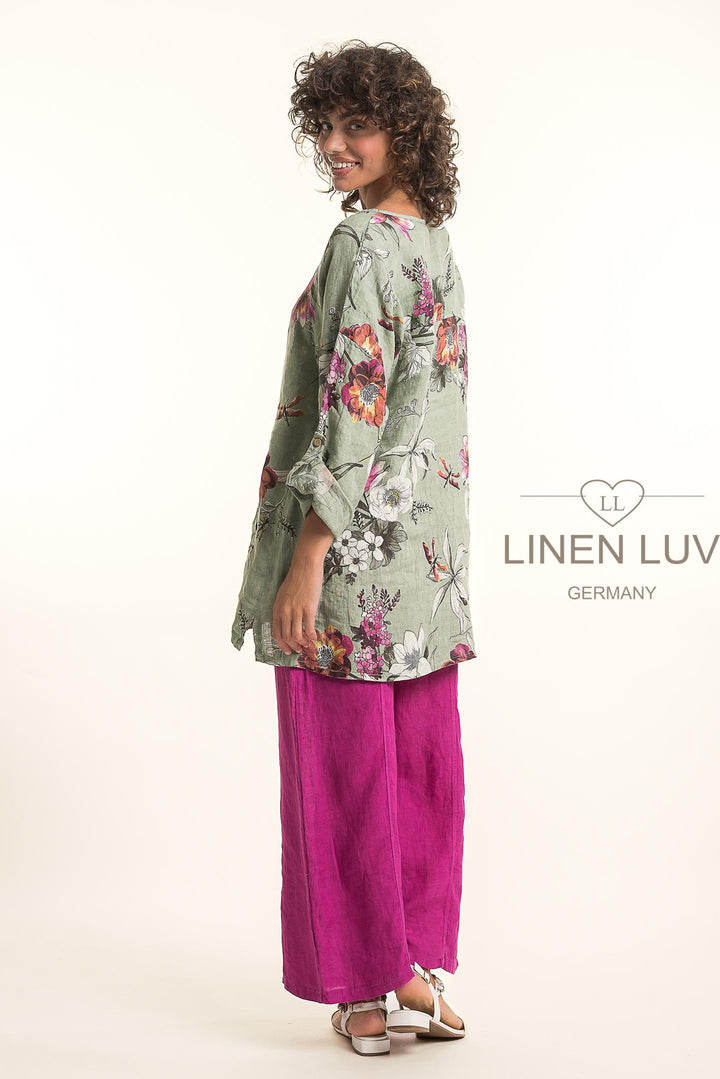 French Linen Tunic Blouse Print With Pockets - Breathable Naturals | Glam & Fame Clothing