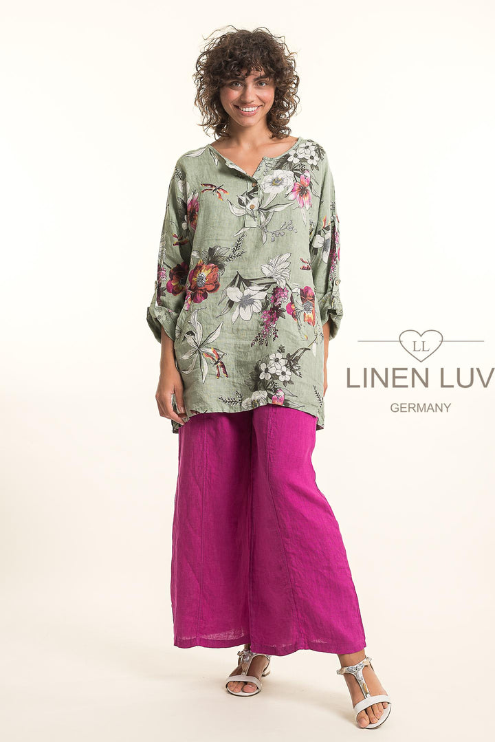 French Linen Tunic Blouse Print With Pockets - Breathable Naturals | Glam & Fame Clothing