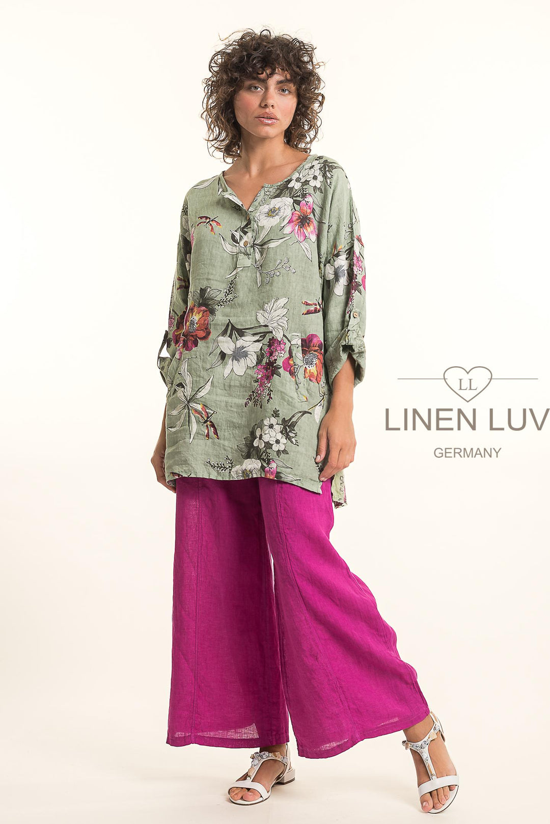 French Linen Tunic Blouse Print With Pockets - Breathable Naturals | Glam & Fame Clothing
