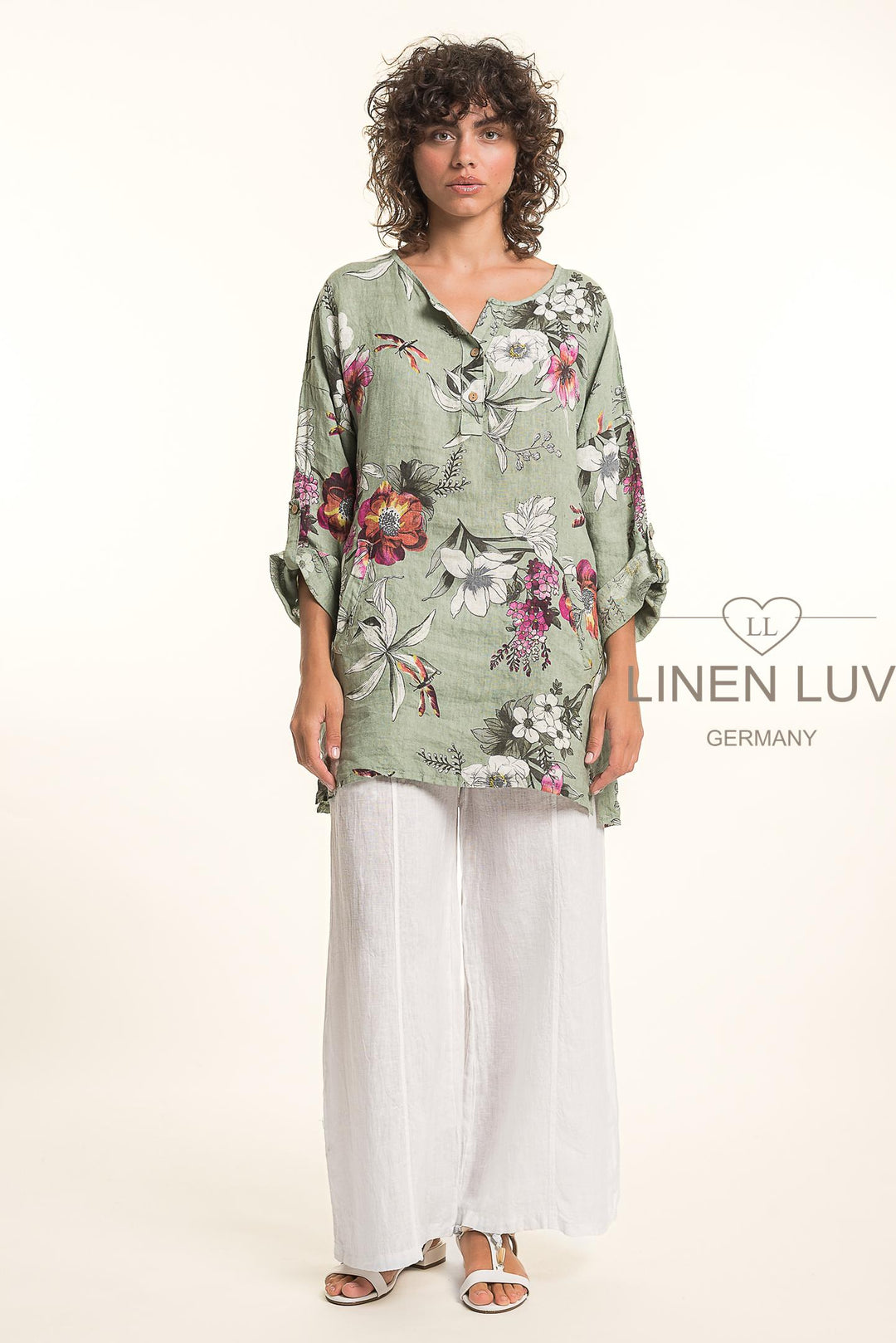 French Linen Tunic Blouse Print With Pockets - Breathable Naturals | Glam & Fame Clothing