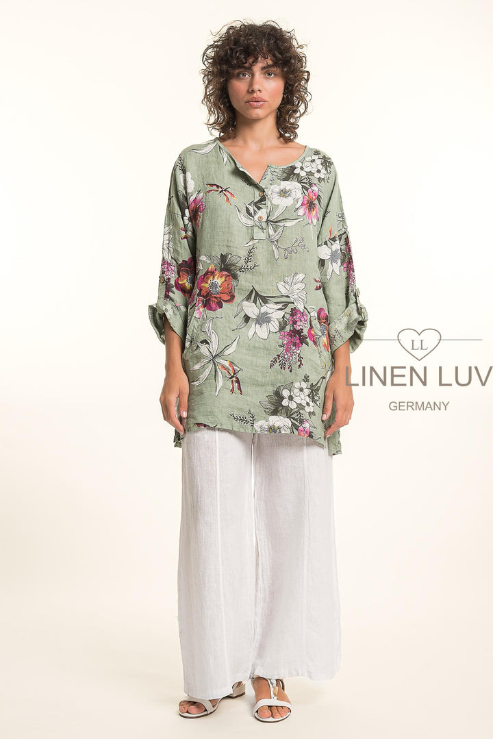 French Linen Tunic Blouse Print With Pockets - Breathable Naturals | Glam & Fame Clothing
