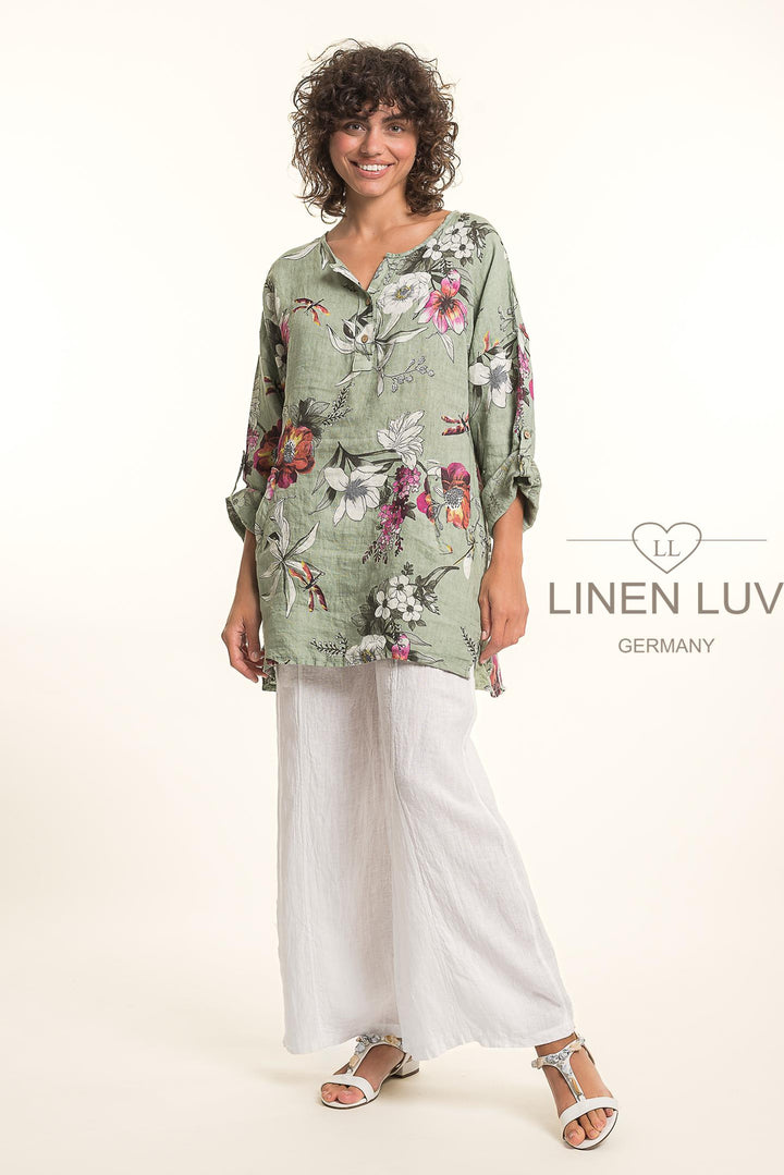 French Linen Tunic Blouse Print With Pockets - Breathable Naturals | Glam & Fame Clothing