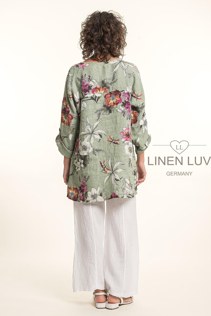 French Linen Tunic Blouse Print With Pockets - Breathable Naturals | Glam & Fame Clothing