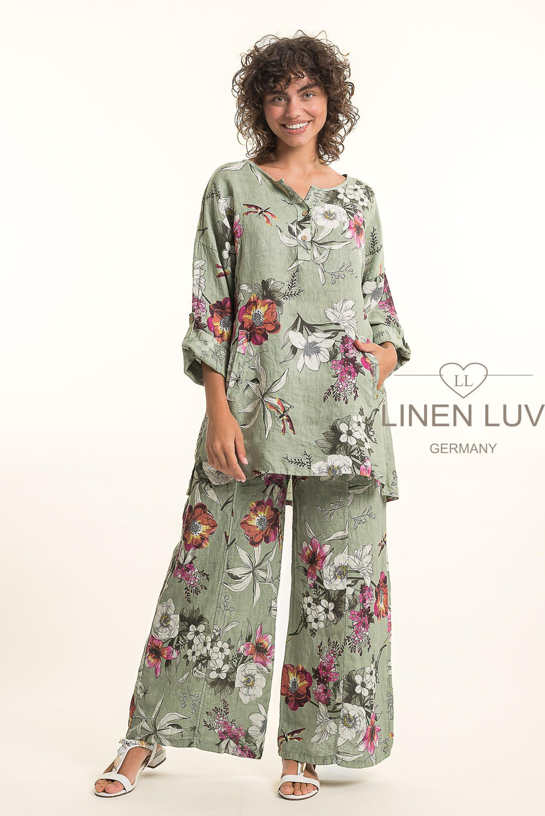 French Linen Tunic Blouse Print With Pockets - Breathable Naturals | Glam & Fame Clothing