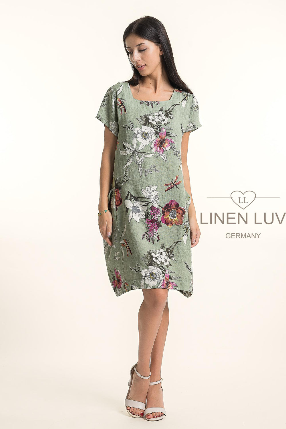 Premium French Linen Midi Dress Print - Breathable Naturals | Glam & Fame Clothing