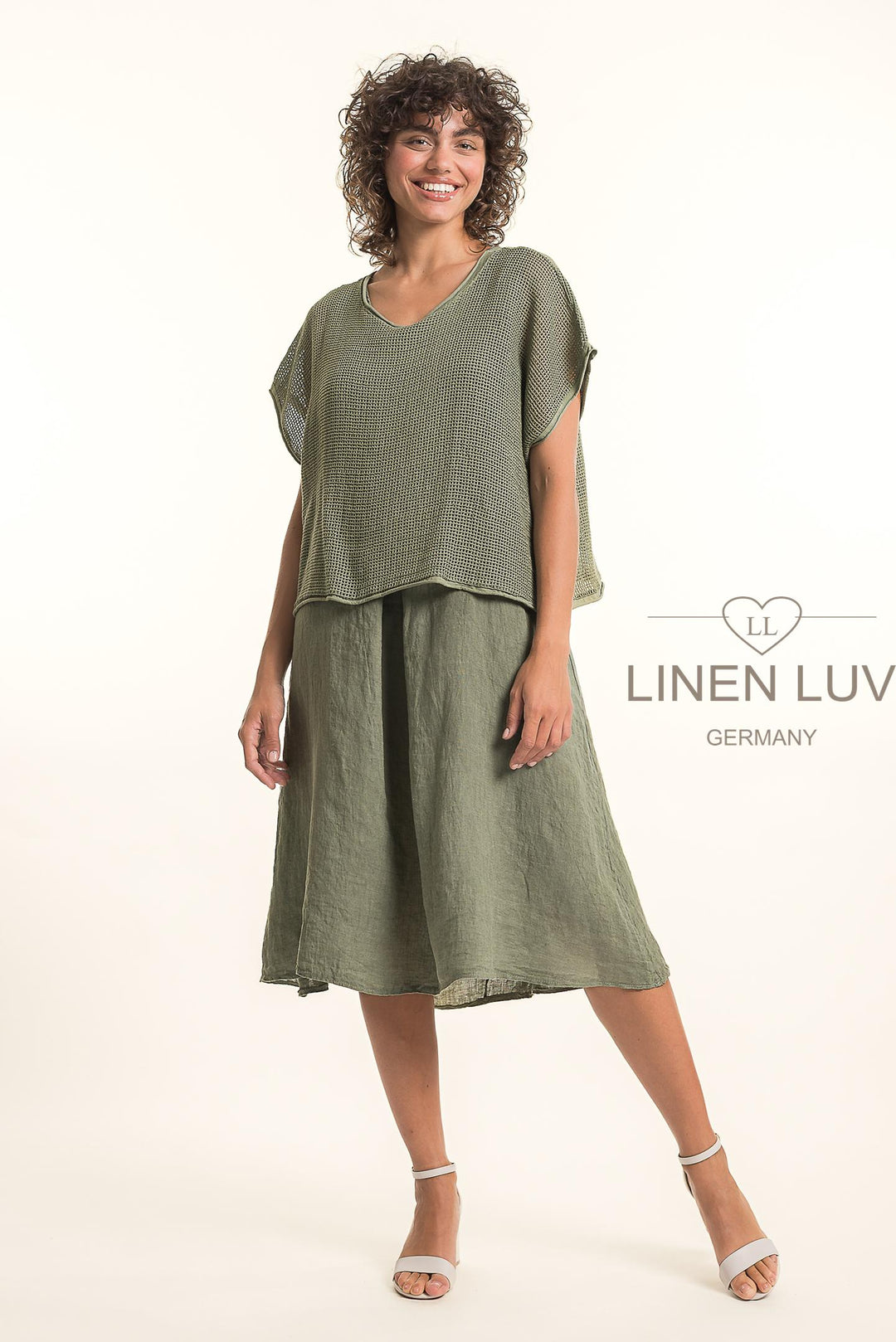 French Linen Dress 2Piece Crop Knit - Breathable Naturals | Glam & Fame Clothing