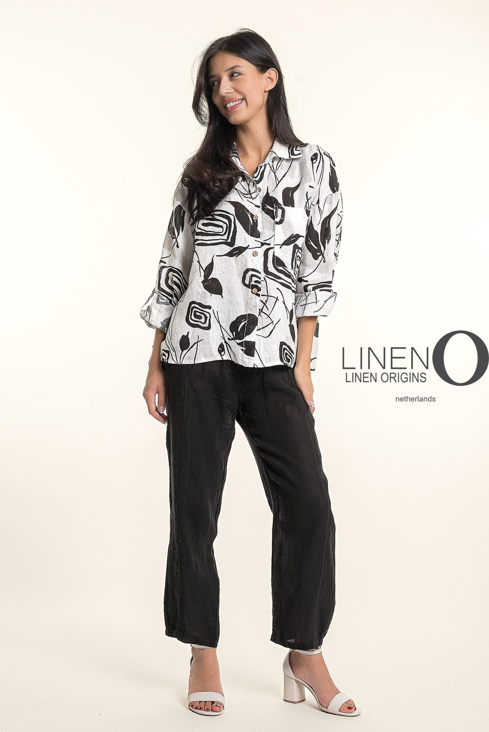 French Linen Geo Shirt - Breathable Naturals | Glam & Fame Clothing
