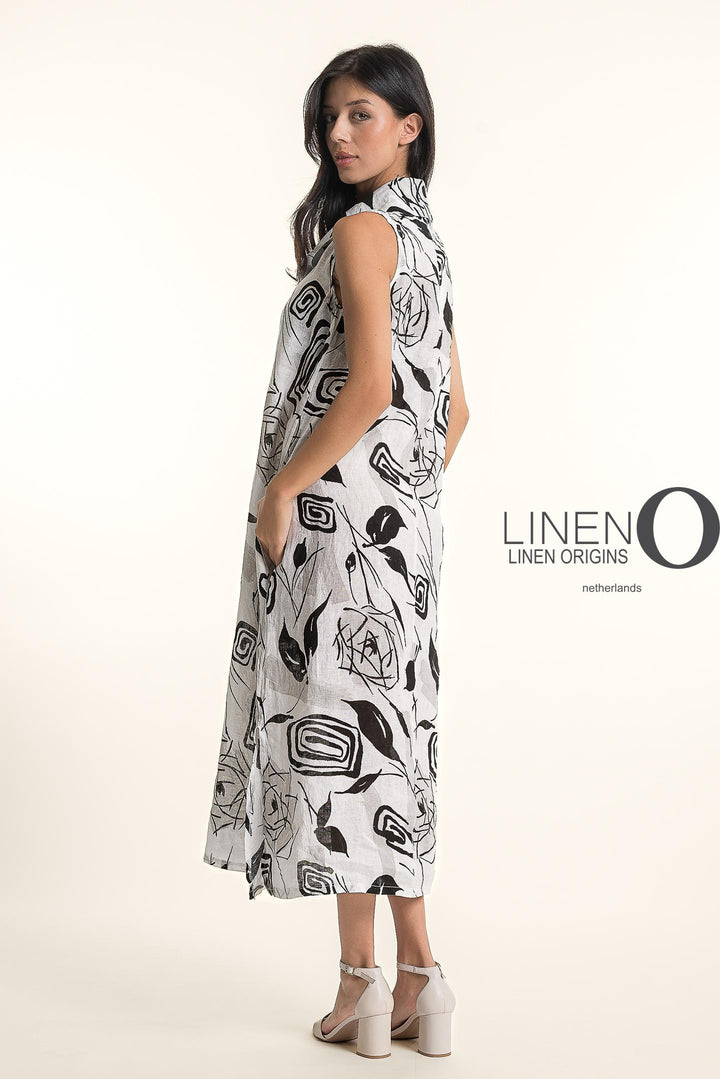 French Linen Geo Flora Maxi Dress - Breathable Naturals | Glam & Fame Clothing