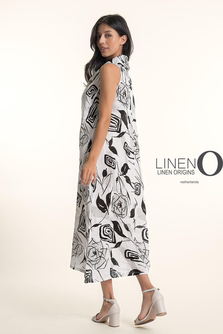 French Linen Geo Flora Maxi Dress - Breathable Naturals | Glam & Fame Clothing
