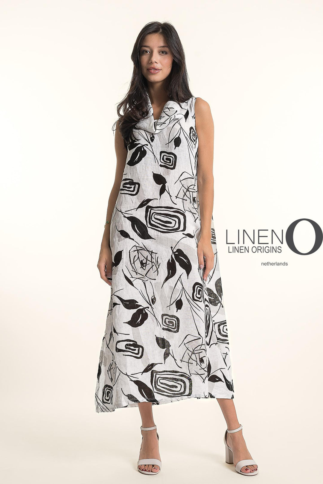 French Linen Geo Flora Maxi Dress - Breathable Naturals | Glam & Fame Clothing