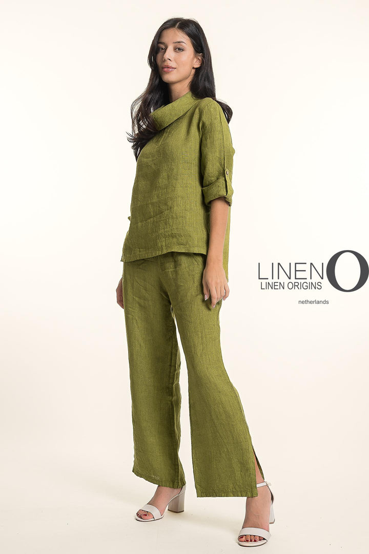 French Linen Blouse Cowl Neck Button Accent - Breathable Naturals | Glam & Fame Clothing