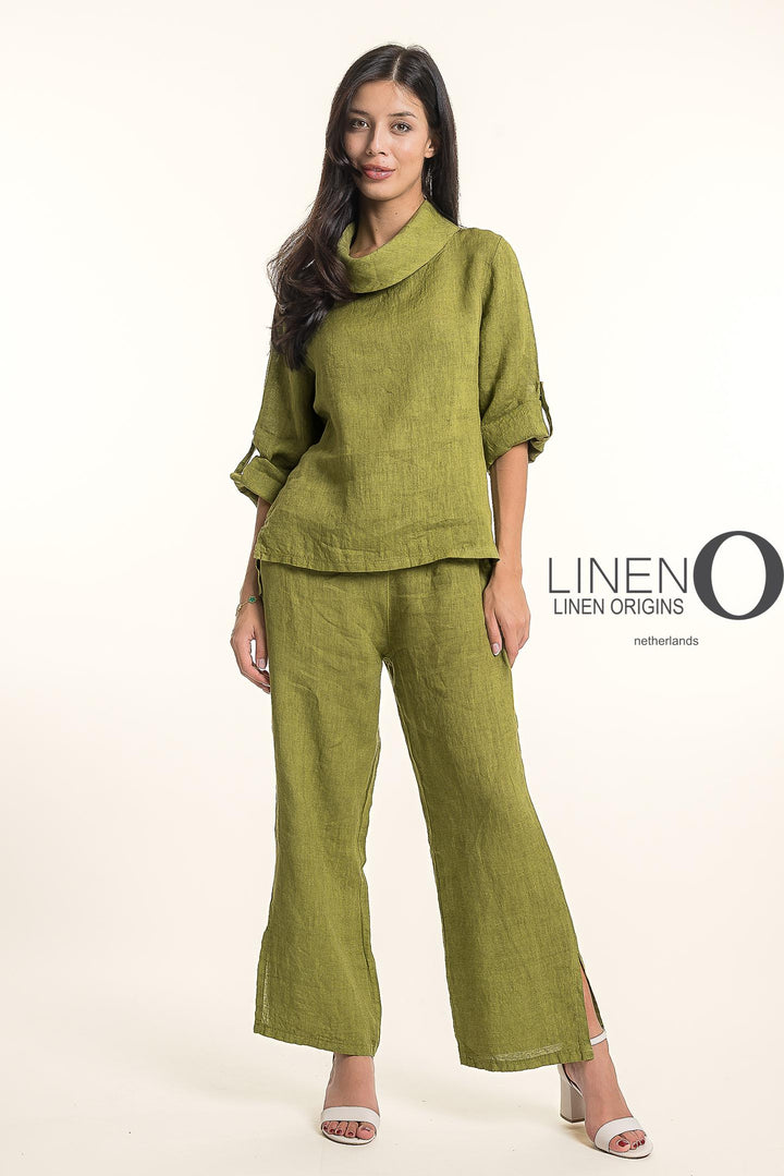 French Linen Blouse Cowl Neck Button Accent - Breathable Naturals | Glam & Fame Clothing