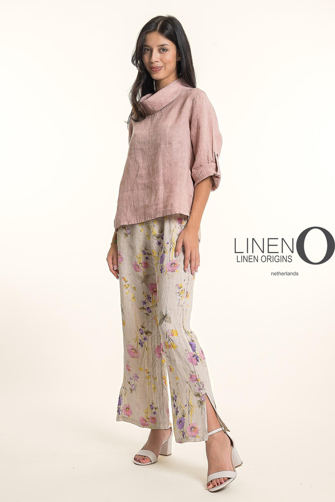 French Linen Blouse Cowl Neck Button Accent