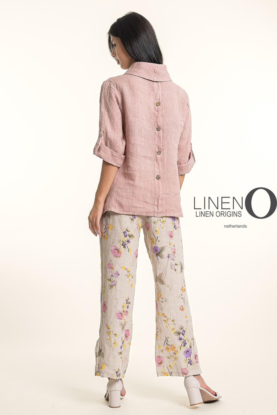 French Linen Blouse Cowl Neck Button Accent