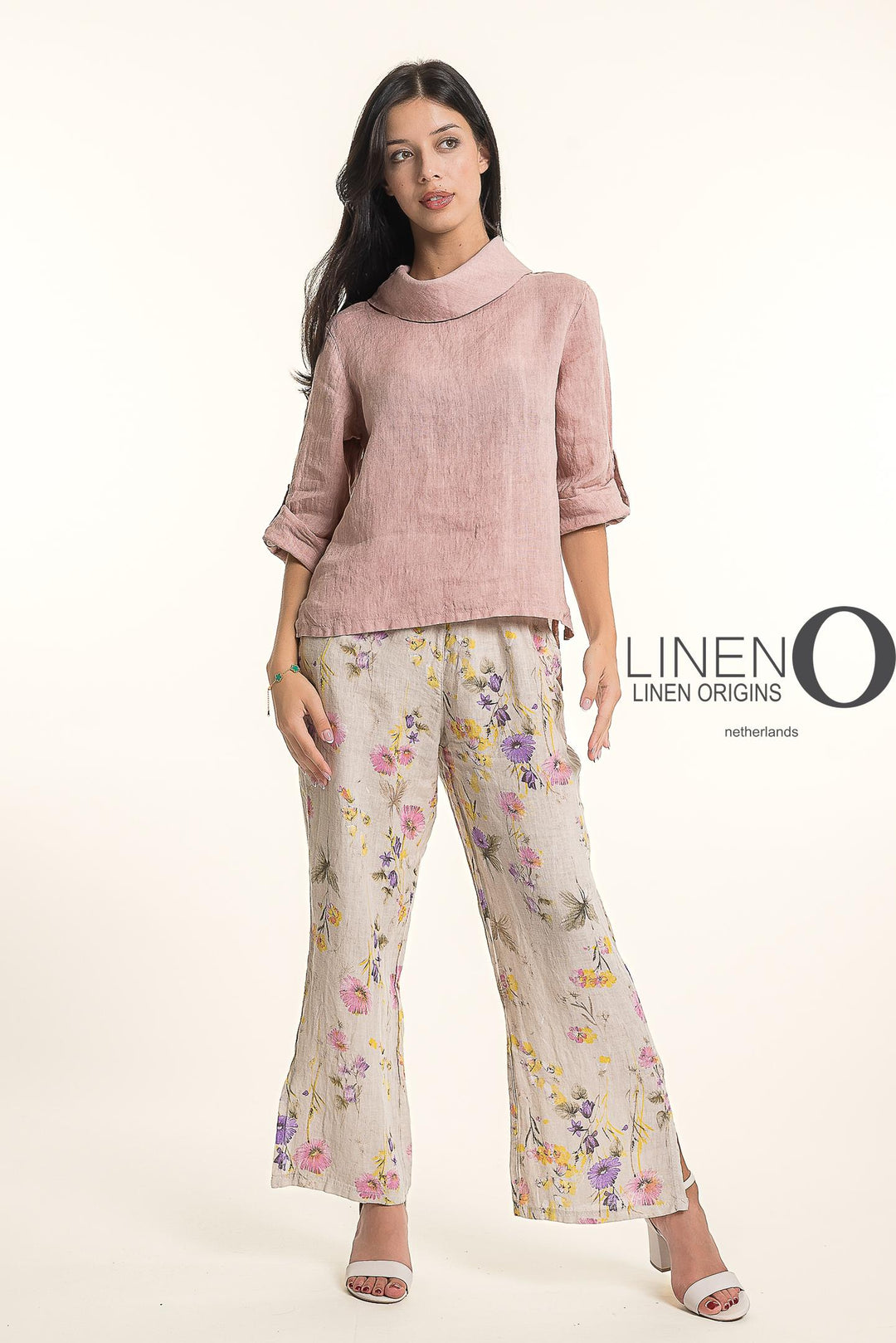 French Linen Blouse Cowl Neck Button Accent
