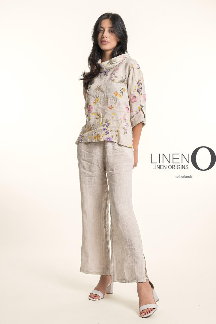 French Linen Blouse Cowl Neck Button Accent - Breathable Naturals | Glam & Fame Clothing
