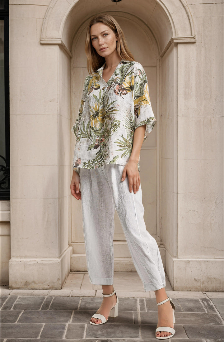 French Linen Blouse Print - Breathable Naturals | Glam & Fame Clothing