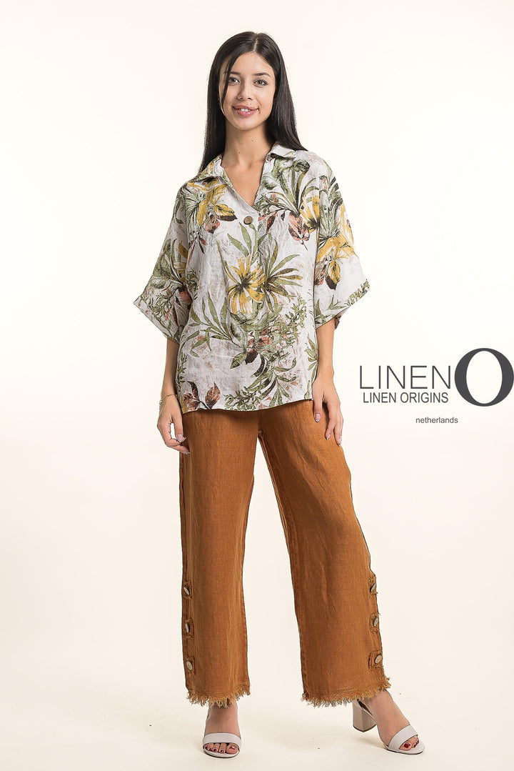 French Linen Blouse Print - Breathable Naturals | Glam & Fame Clothing