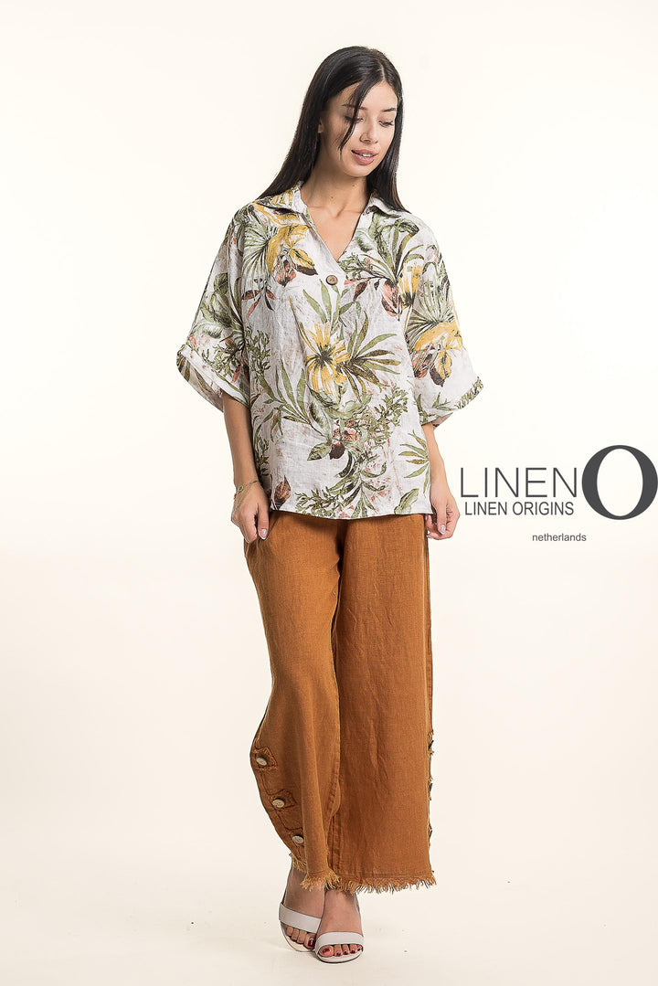 French Linen Blouse Print - Breathable Naturals | Glam & Fame Clothing
